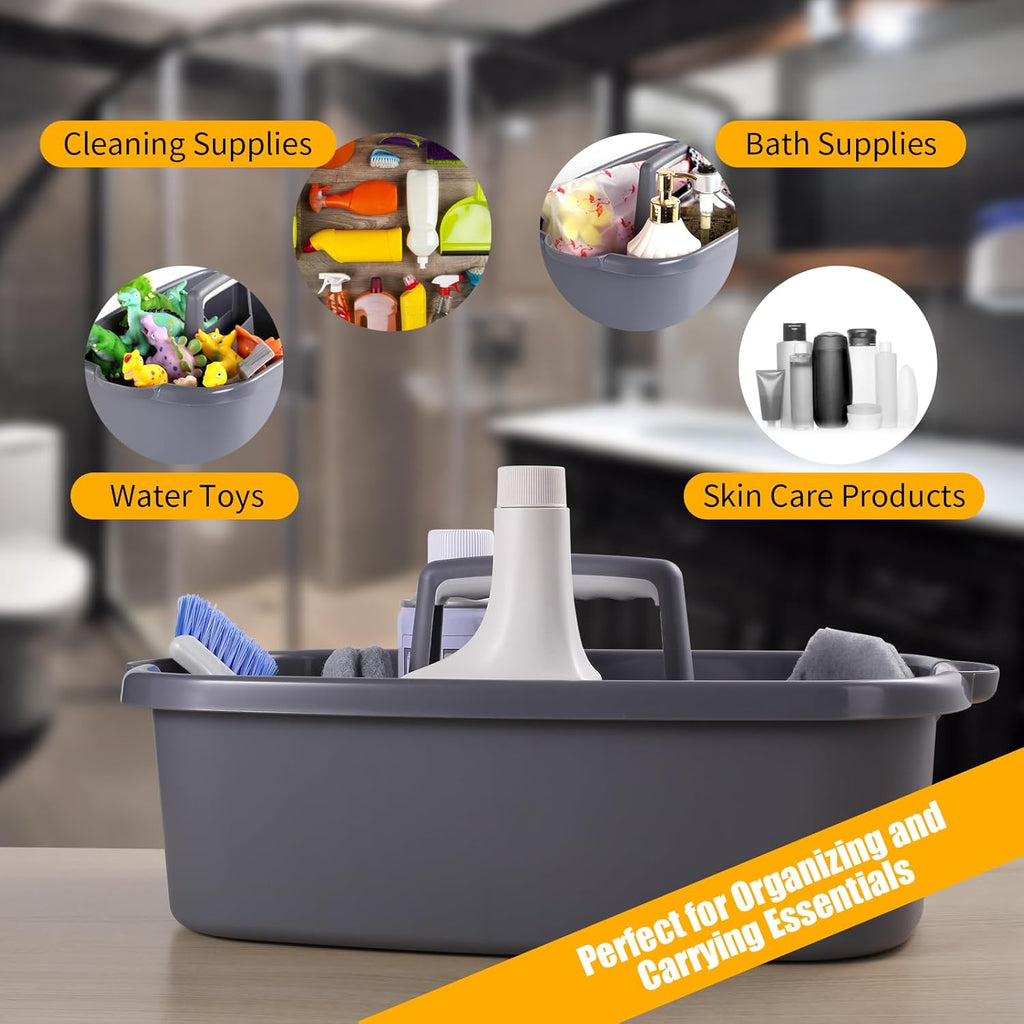 2-Pack Large Gray Cleaning Caddy for Cleaning Supplies with Handle - Portable Plastic Tote Organizer for Shower