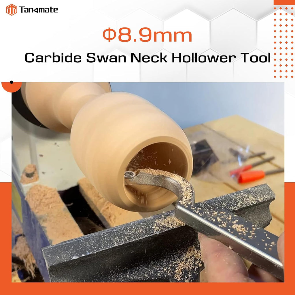 Swan Neck Hollowing Tool for Wood Lathe - Carbide Tipped Woodturning Tool, Pre-installed with 1 Ci5 Insert & Stainless Steel Arbor, Aluminum Alloy Handle