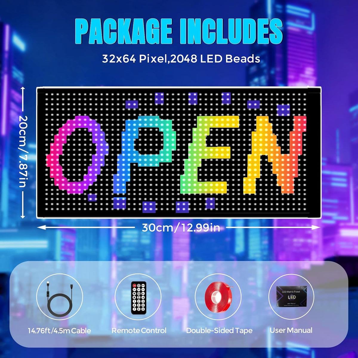 LED Open Signs for Business, 13''X7.87'' Programmable Led Open Light with Multi Scene Modes, App Control Ultra Bright