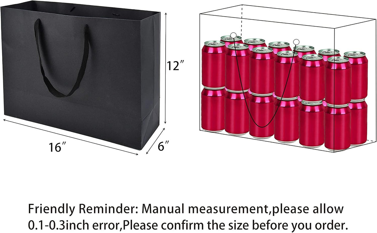 XL Large Black Gift Bags with Handles, 30 Pack, 16x6x12 IN
