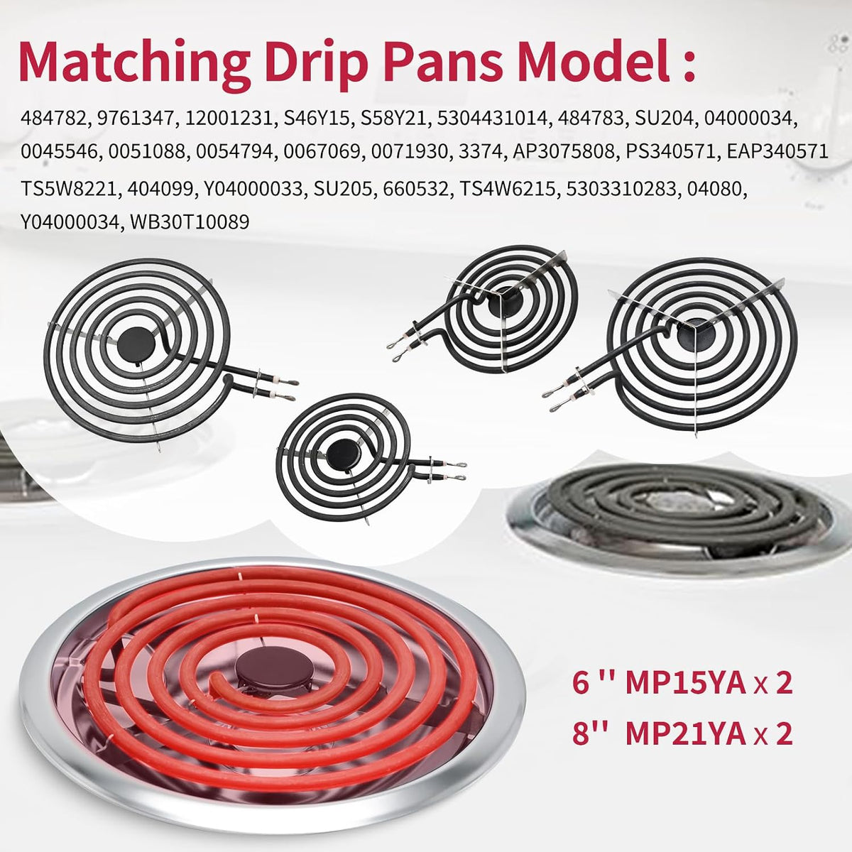 MP22YA Electric Stove Burner Element Replacement-Perfectly Compatible with Whirlpool&Kenmore&Frigidaire &Hardwick&Maytag&Norge Stove Top-Include 2* MP15YA 2* MP21YA