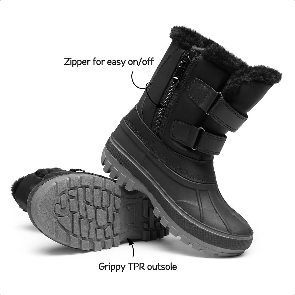 Unisex Snow Waterproof Winter Boots | Warm Faux Fur Lined Outdoor Secure Grip Anti Slip Outsole Easy Wear Windproof