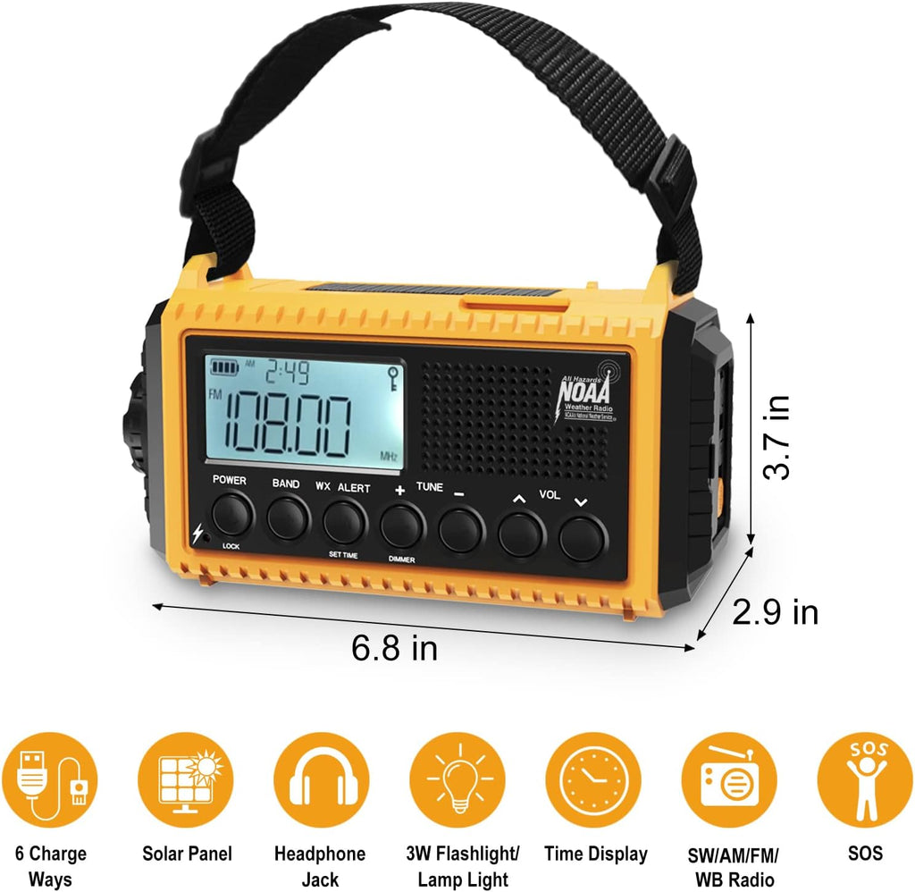 Emergency Radio, 5000mAh/18500mWh Weather Radio, Solar Hand Crank Radio with AM/FM/SW/NOAA Alert, Cell Phone Charger