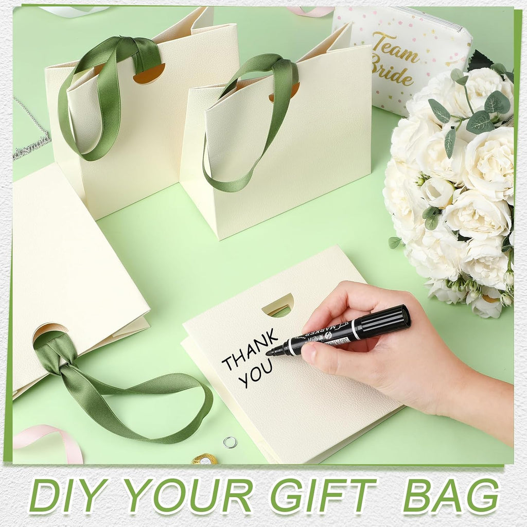 50 Pcs Paper Mini White Gift Bags with Ribbon Handle Bulk 6x5.7x3