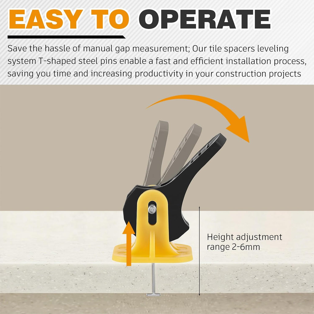 Tile Leveling System Kit 200 Reusable Tile Spacers + 200 1/16'' Replaceable Spare Steel T-pin, Leveling Clips Fit