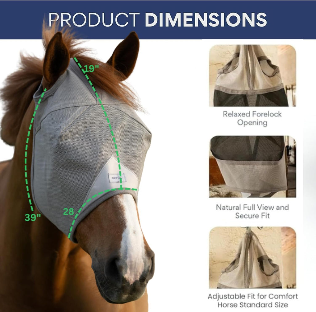 Horse Fly Mask Without Ears, Built-in Visor, Standard Medium/Large