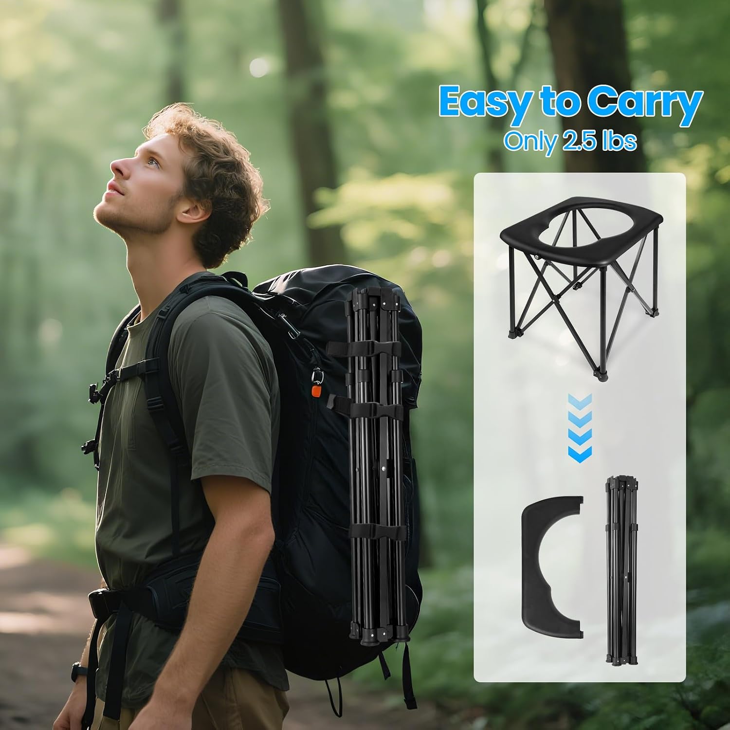15.6'' Portable Toilet for Camping, Ultralight Foldable Camping Toilet 2-Second Setup, 350LBS Portable Potty for