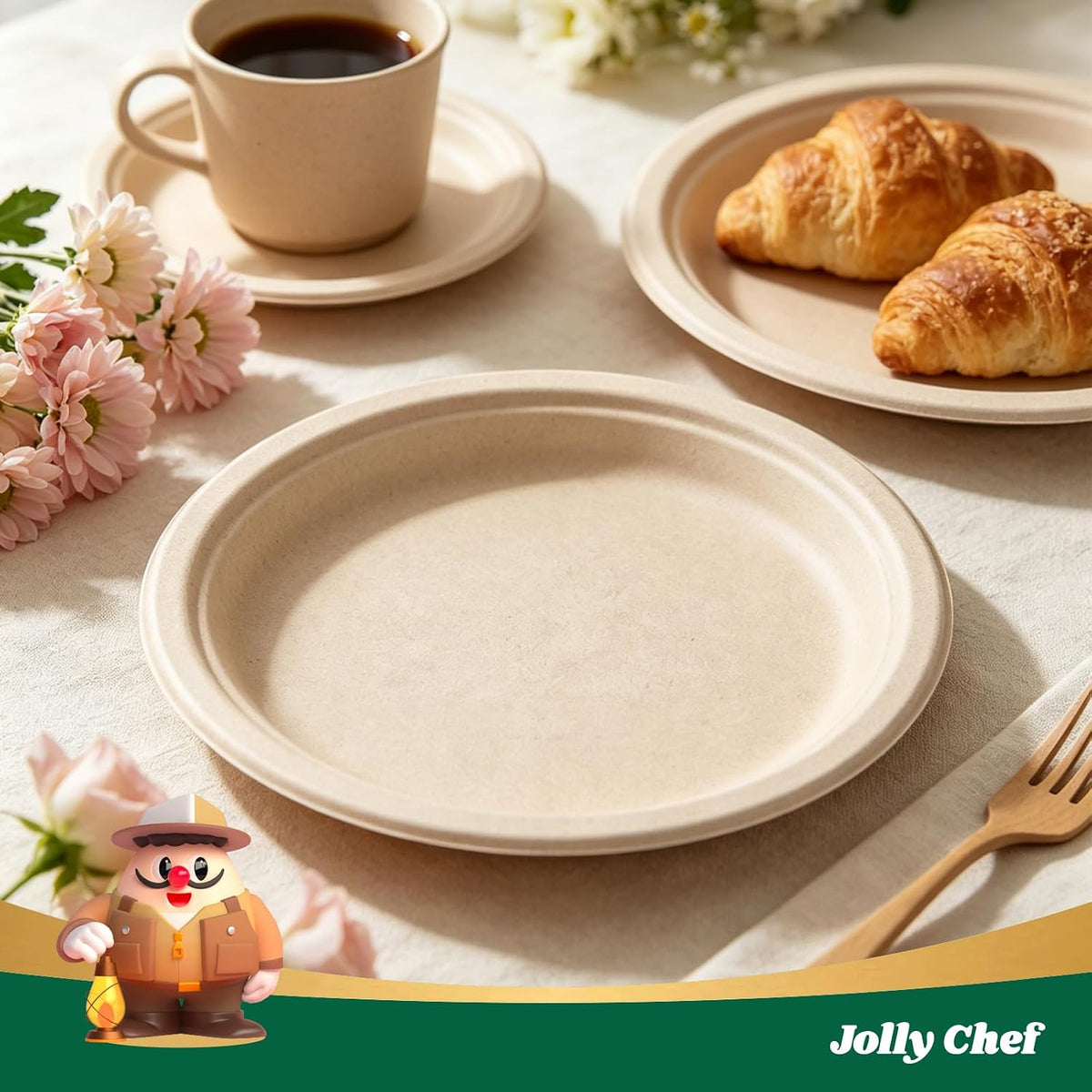 Compostable Heavy Duty 10 Inch 125 Pack Disposable Eco-Friendly Paper Plate
