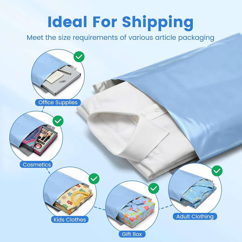 Poly Mailers 12x15.5 50PC Shipping Bags for Clothing Light Blue | Medium Size Self-Seal Mailing Poly Bags Shipping