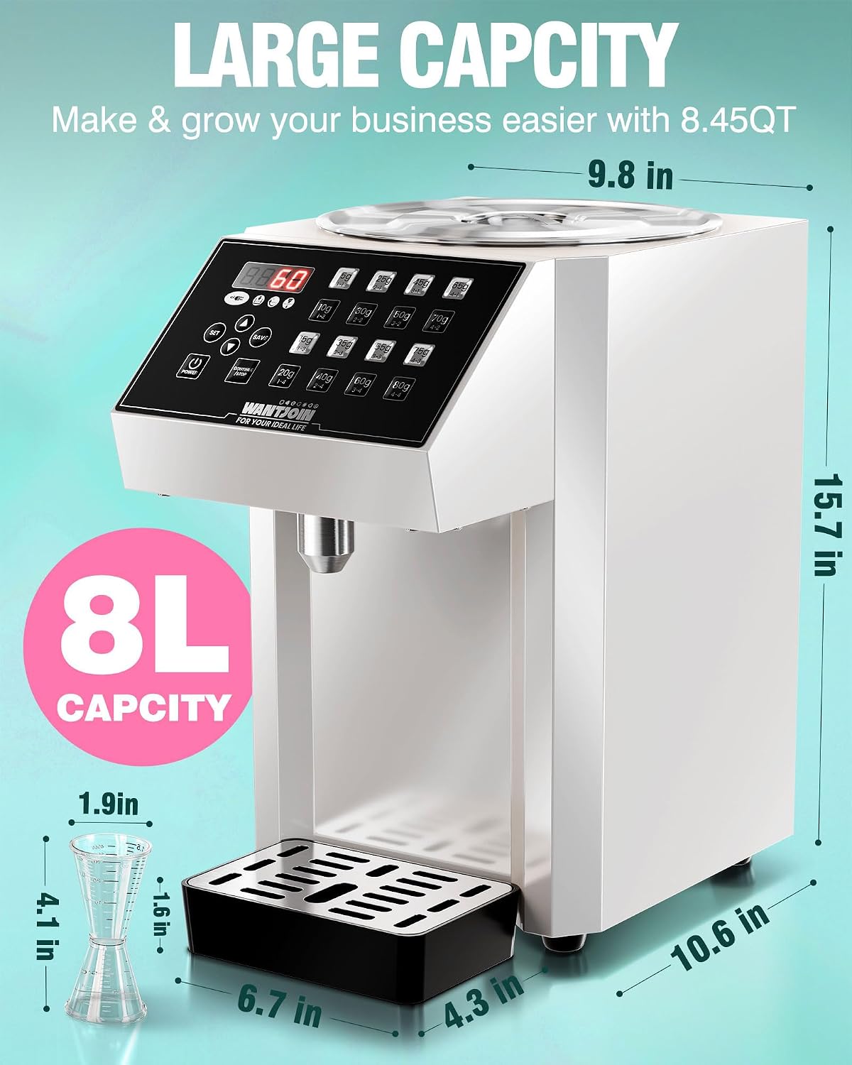 Fructose Dispenser - Automatic Fructose Machine with 16 Programmable Presets, Drip Tray, Measuring Cup & Mixing Stick
