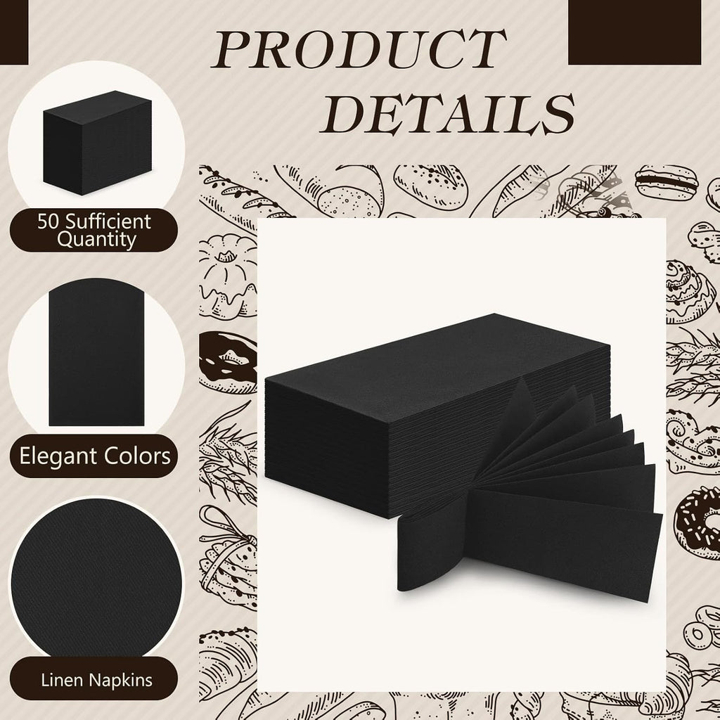 50 Pcs Linen Disposable Dinner Napkins Paper 17"x12", Black