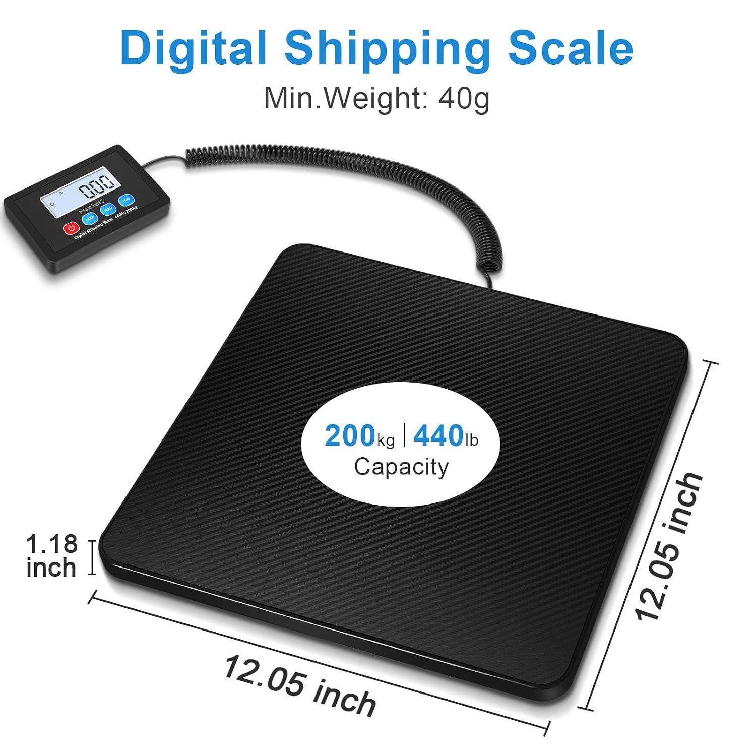 Shipping Scale, 440LB x 10g High Accuracy Postal Scale, Hold & Tare | Carbon Fiber Platform, Digital Shipping Postal