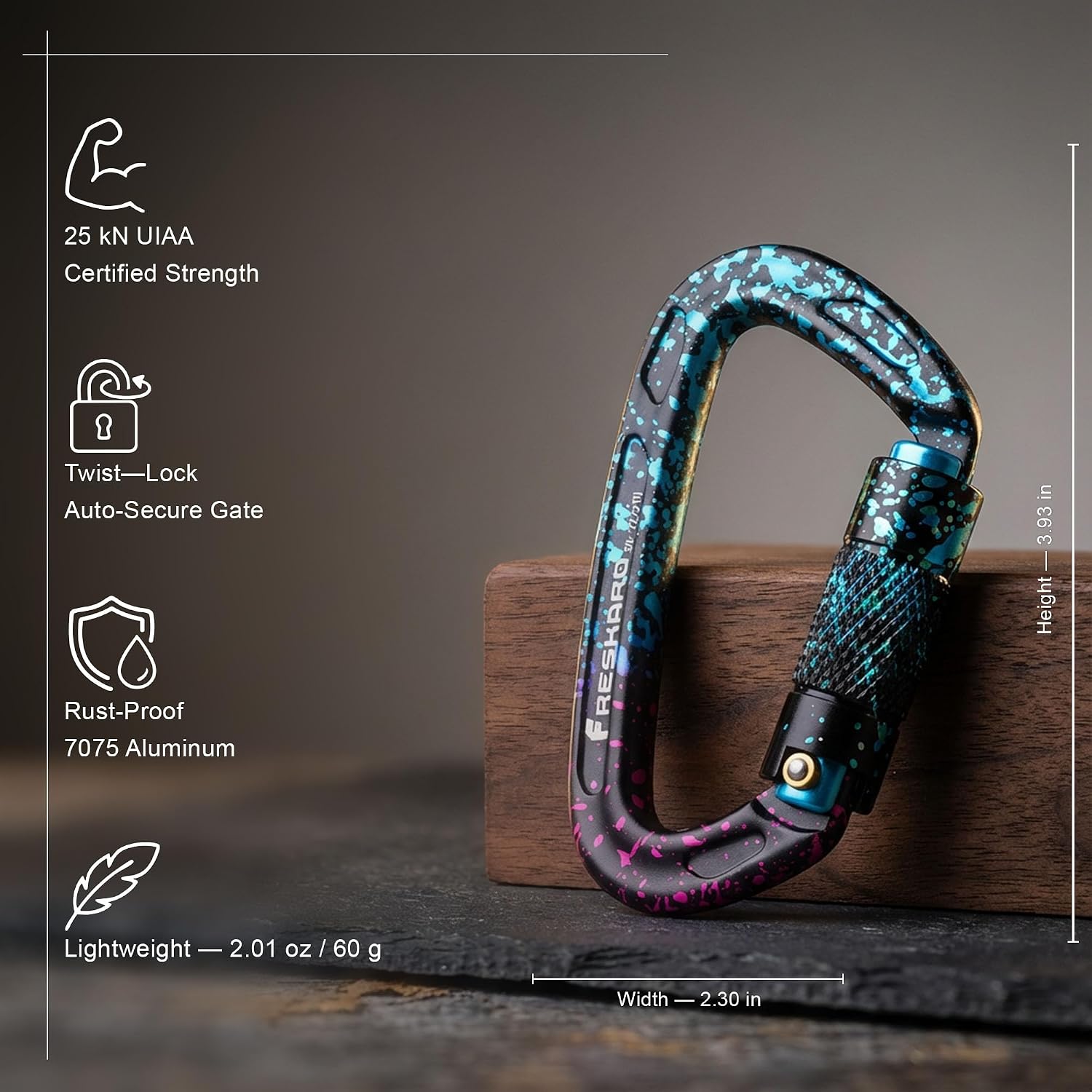 UIAA Certified 25KN Auto Locking Climbing Carabiner Clips, Twist Lock, and Heavy Duty Carabiners for Rock Climbing