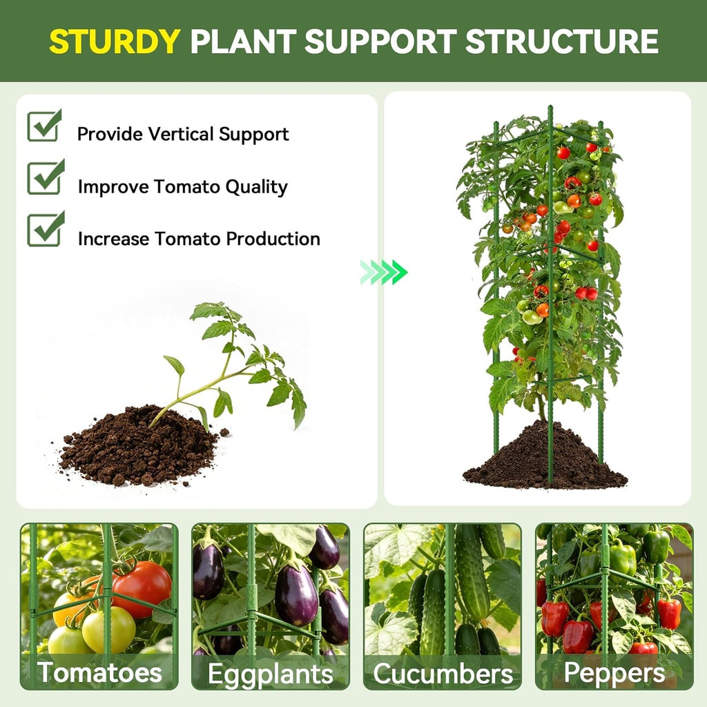 63 Inch Tomato Cages, 4 Pack Adiustable Plant Cages Assembled Tomato Garden Cages Stakes Vegetable Support Trellis