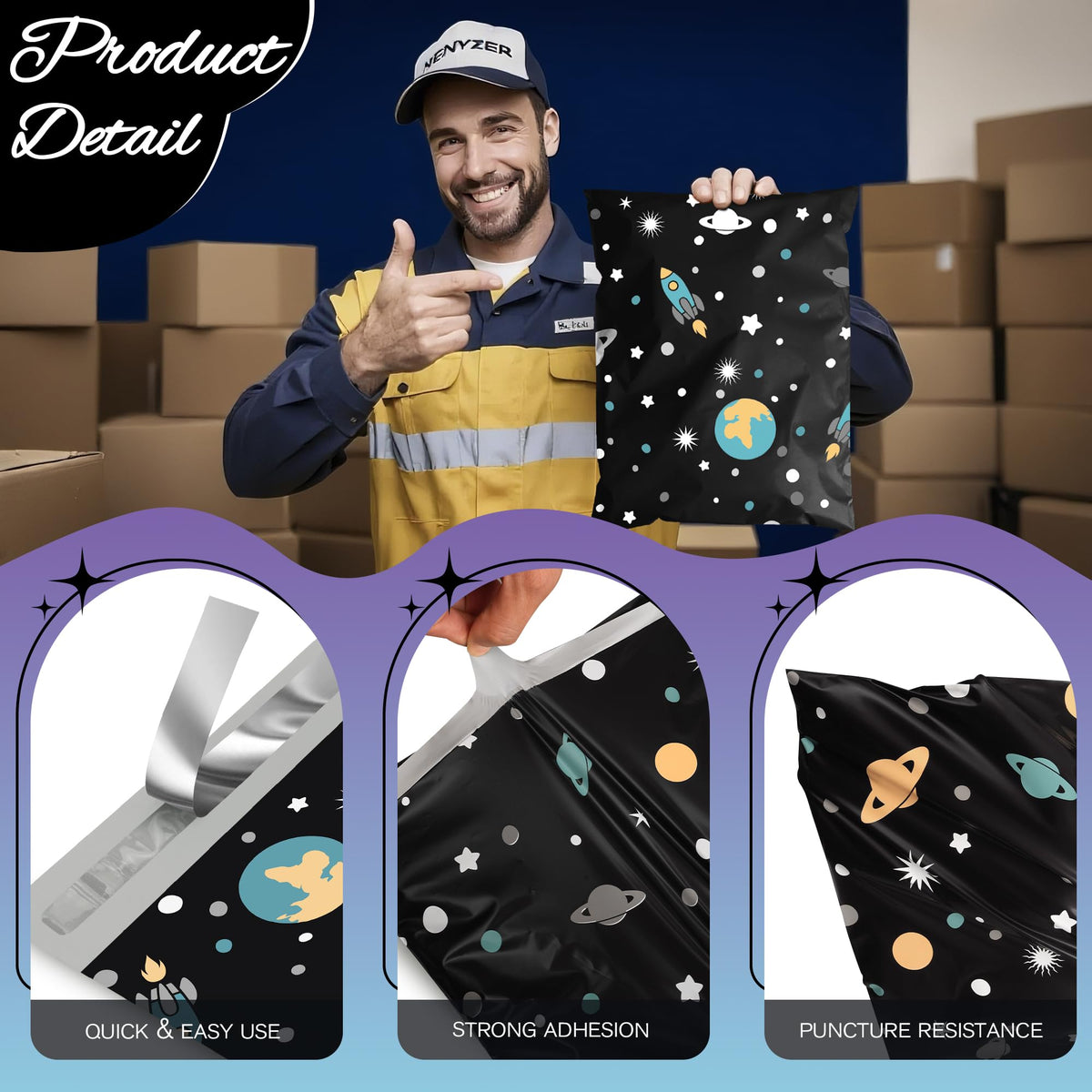 Cute Poly Mailers 6x9 Inch 100 Pcs, Planets Printed
