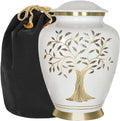 Cremation Urns for Human Ashes, Tree of Life Decorative Burial Urn for Adult Men and Women, Large White