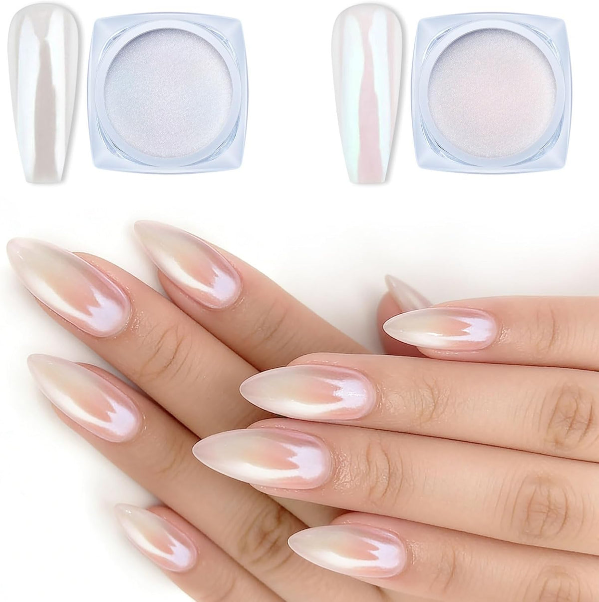 2 Jars Chrome Nail Art Pearl Powder White and Red Iridescent