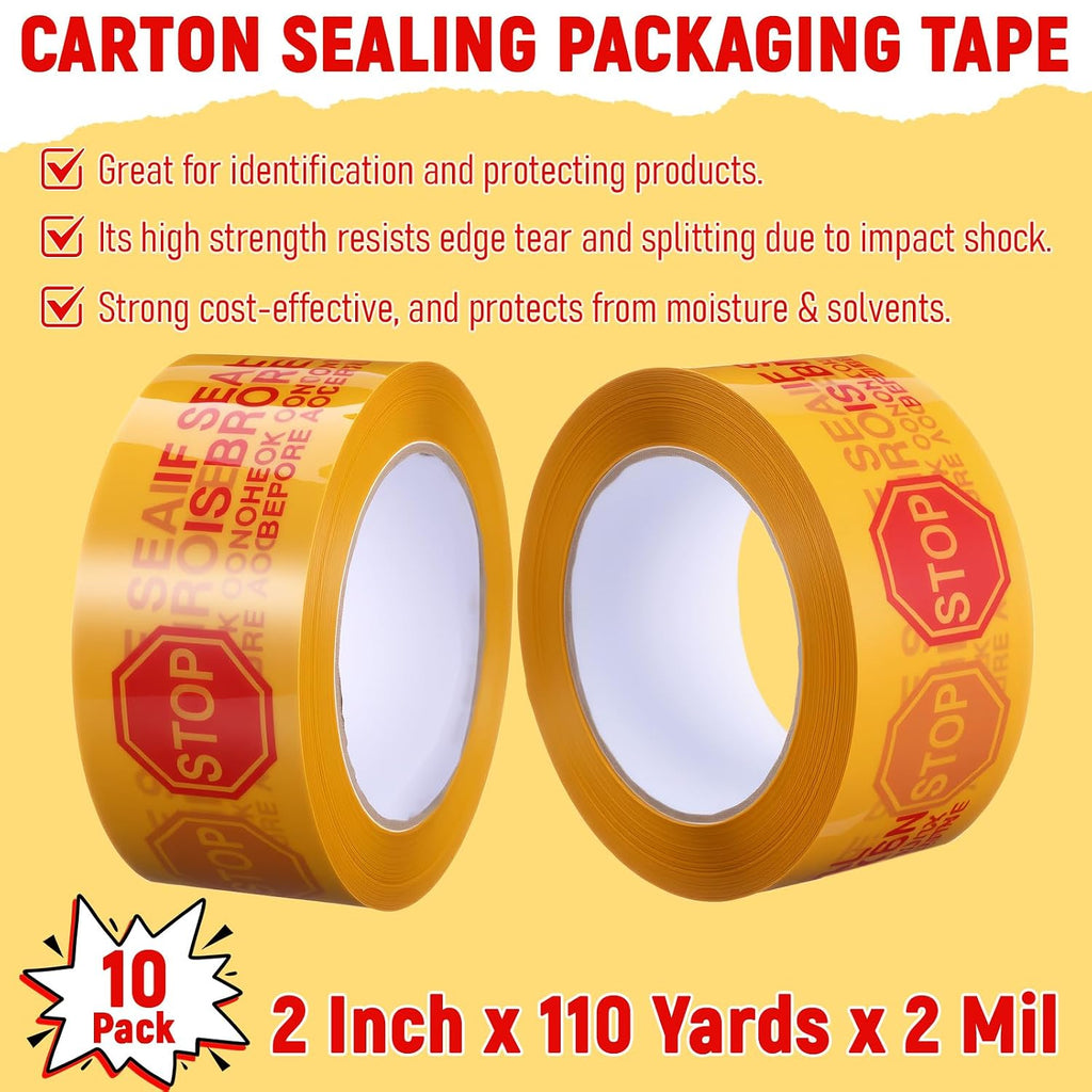 10 Rolls 2 Inch Security Packing Tape, Tamper Proof Tape, Yellow