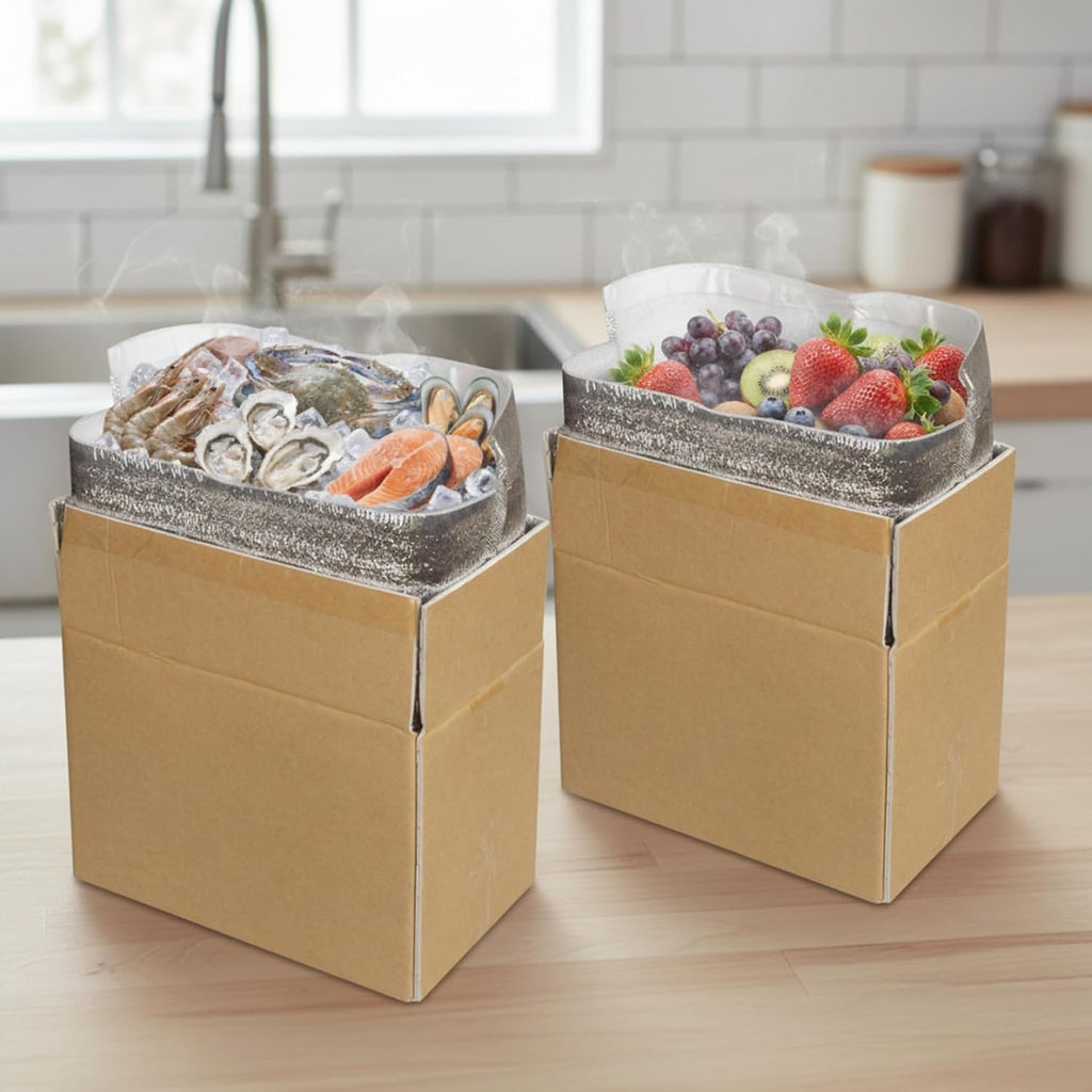 Insulated Shipping Boxes (2-Pack) with Foil Liner, Reusable & Foldable Paper Cold Shipping Container for Perishable