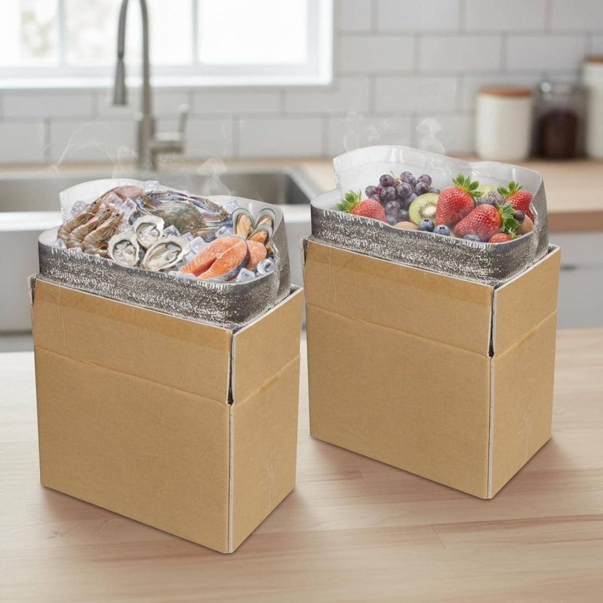 Insulated Shipping Boxes (2-Pack) with Foil Liner, Reusable & Foldable Paper Cold Shipping Container for Perishable