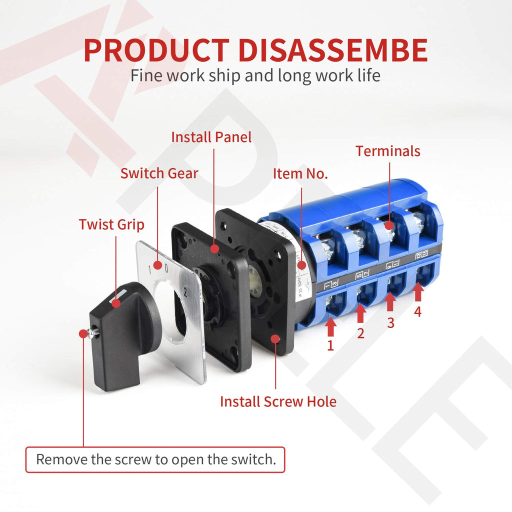 APIELE Changeover Selector Switch 3 Position 440V Universal Rotary Cam Selector (20A 12 Terminal)