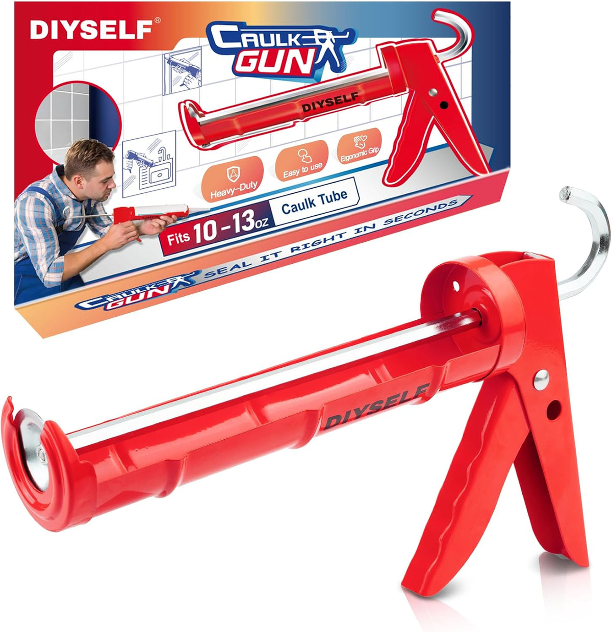 Caulk Gun, Heavy Duty Caulking Tool, 10:1 Thrust for 10 oz Tubes
