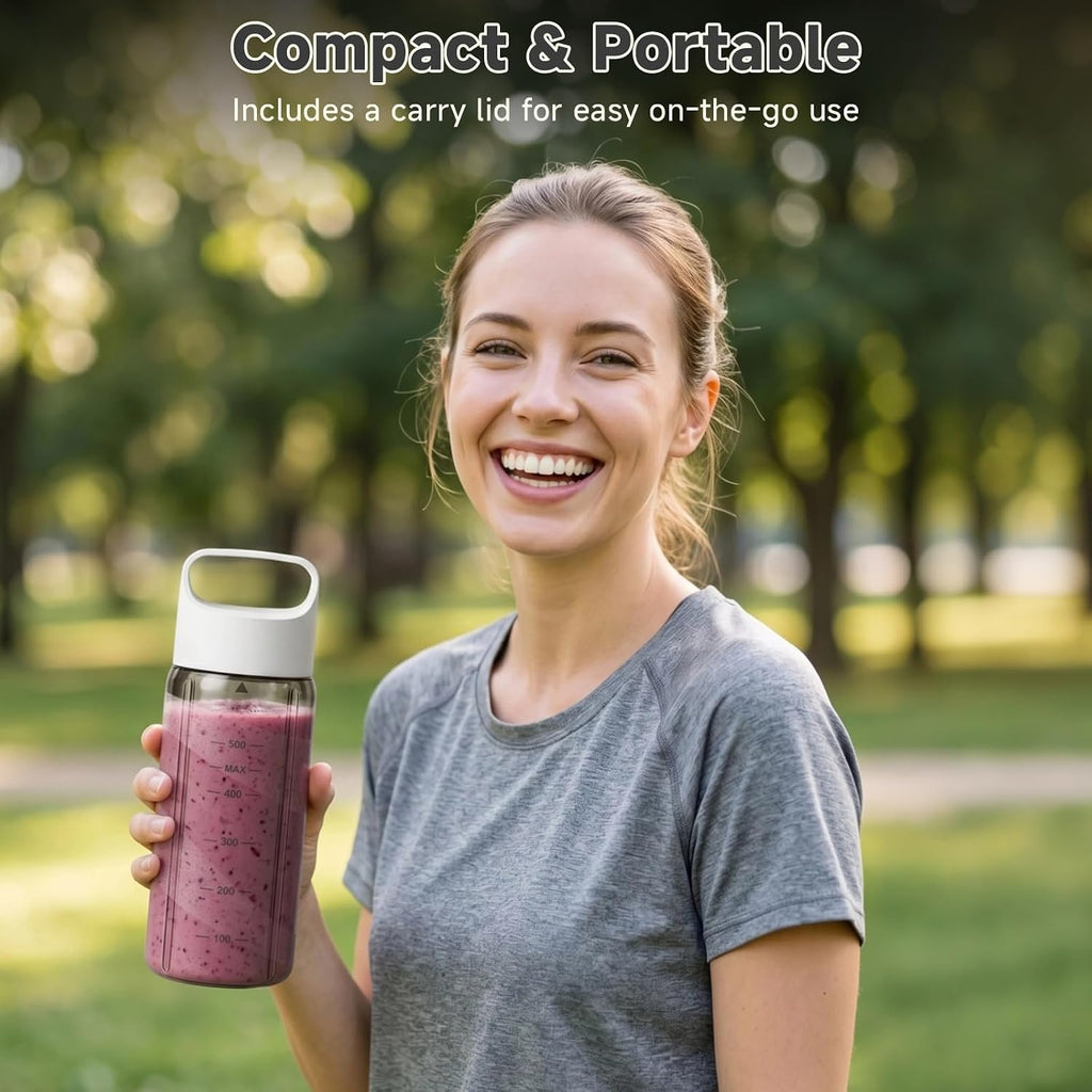 Portable Blender, Smoothie Blender with LED Display, 17 oz, White | 8 Blades, LED Display, USB-C Charging, Blender