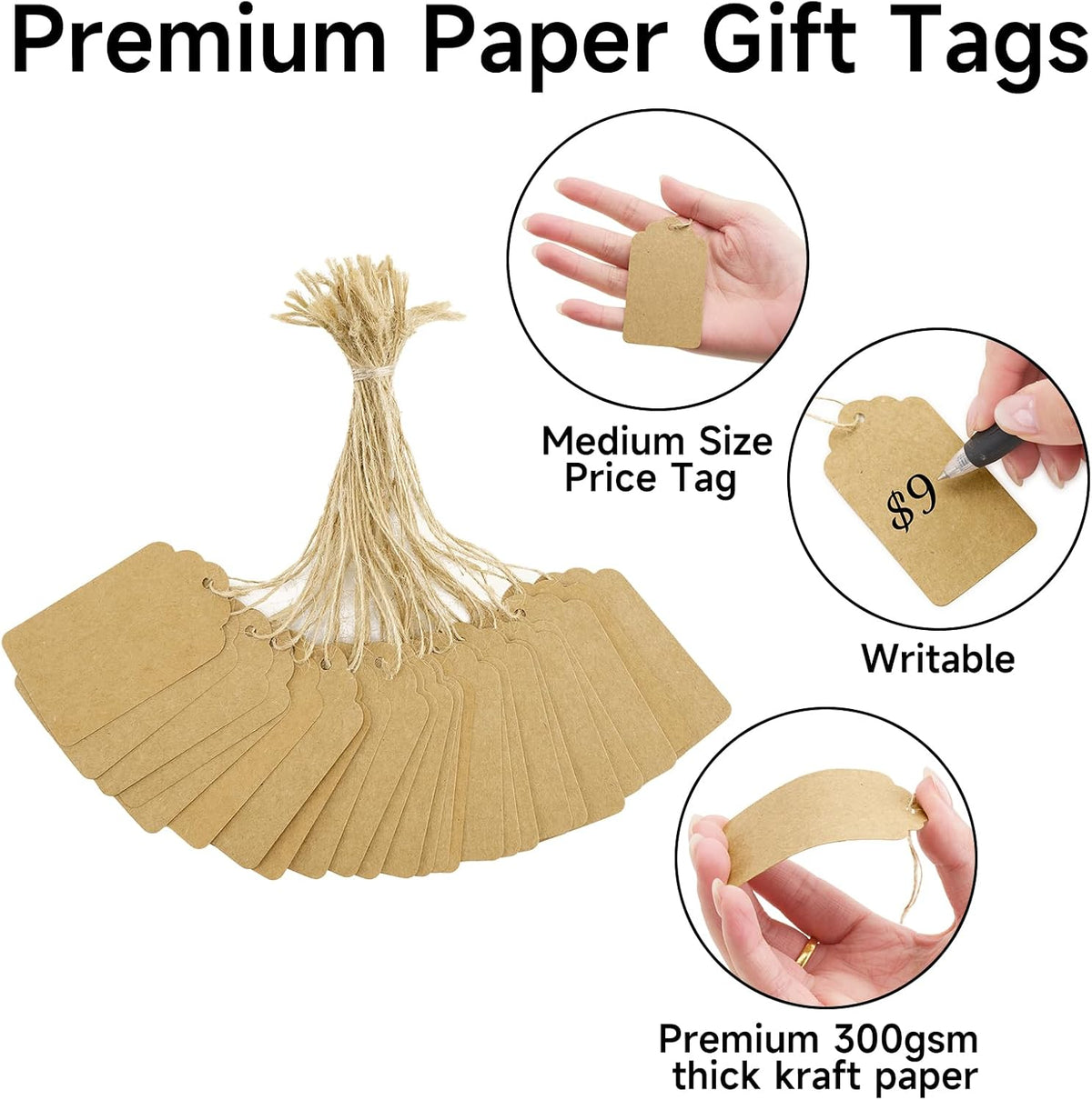 200Pcs Gift Tags with String Attached 2.8x1.6 in Brown Price Tag