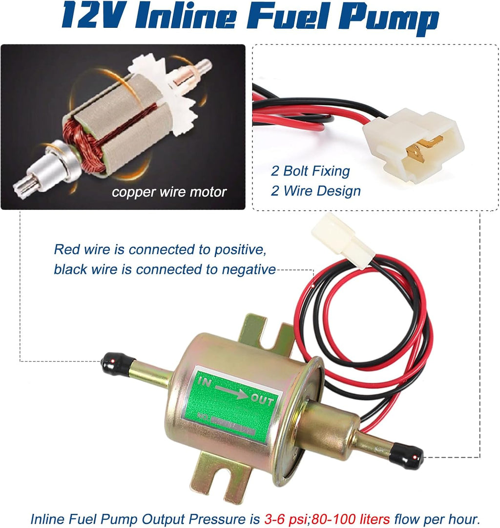 Universal Upgrad Electric Fuel Transfer Pump Kit Compatible with All 12V Cars,Boats,Trucks,Lawn Mowers,Carburetors