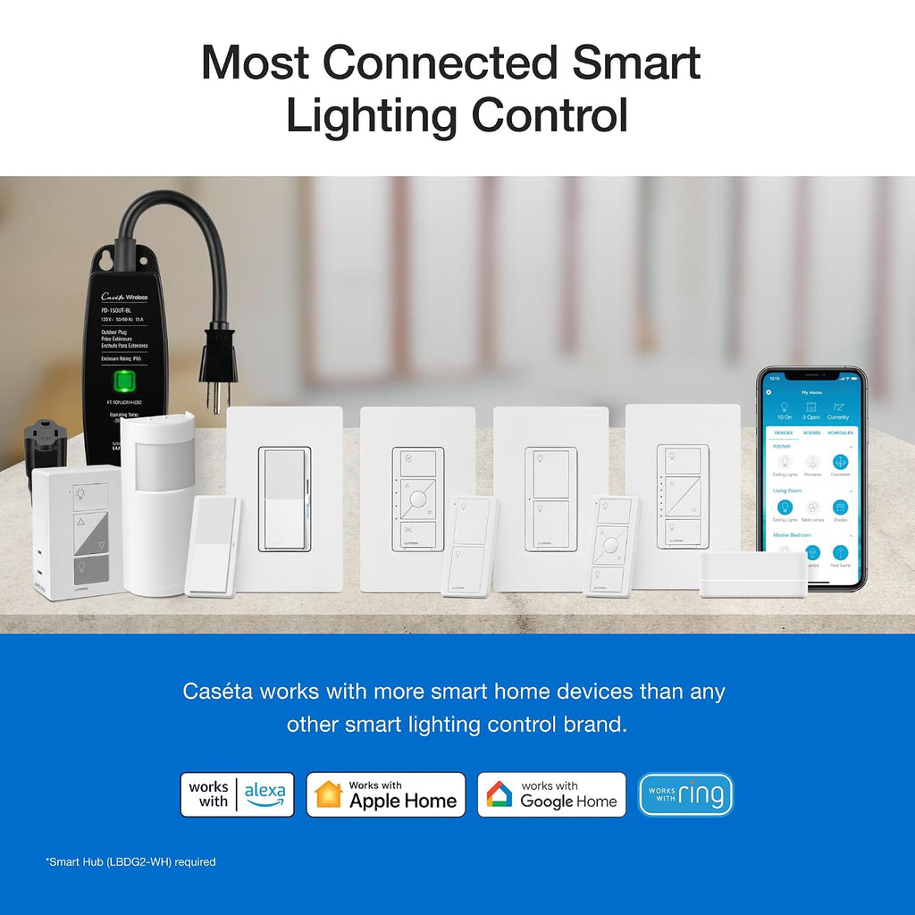 Caseta 3-Way Smart Dimmer Kit; LED Dimmer, Wireless Remote & Bracket | Wireless 3-way kit allows you to add a second