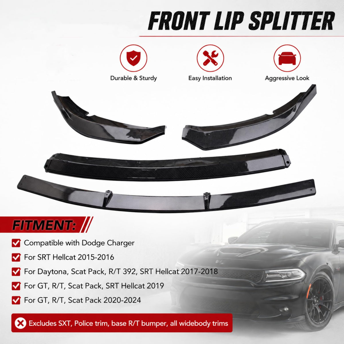 GaofeiLTF Front Bumper Lip Splitter Compatible with Dodge Charger 2015-2024