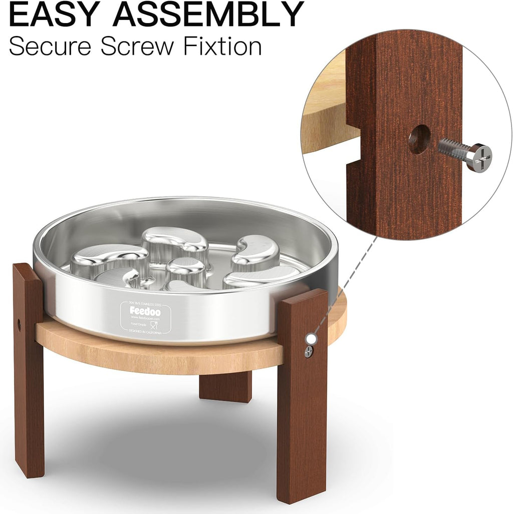Elevated Dog Bowl Stand, 6'' Height Raised Stand for Medium Dogs, Includes 2Cups Stainless Steel Slow Feeder Dog
