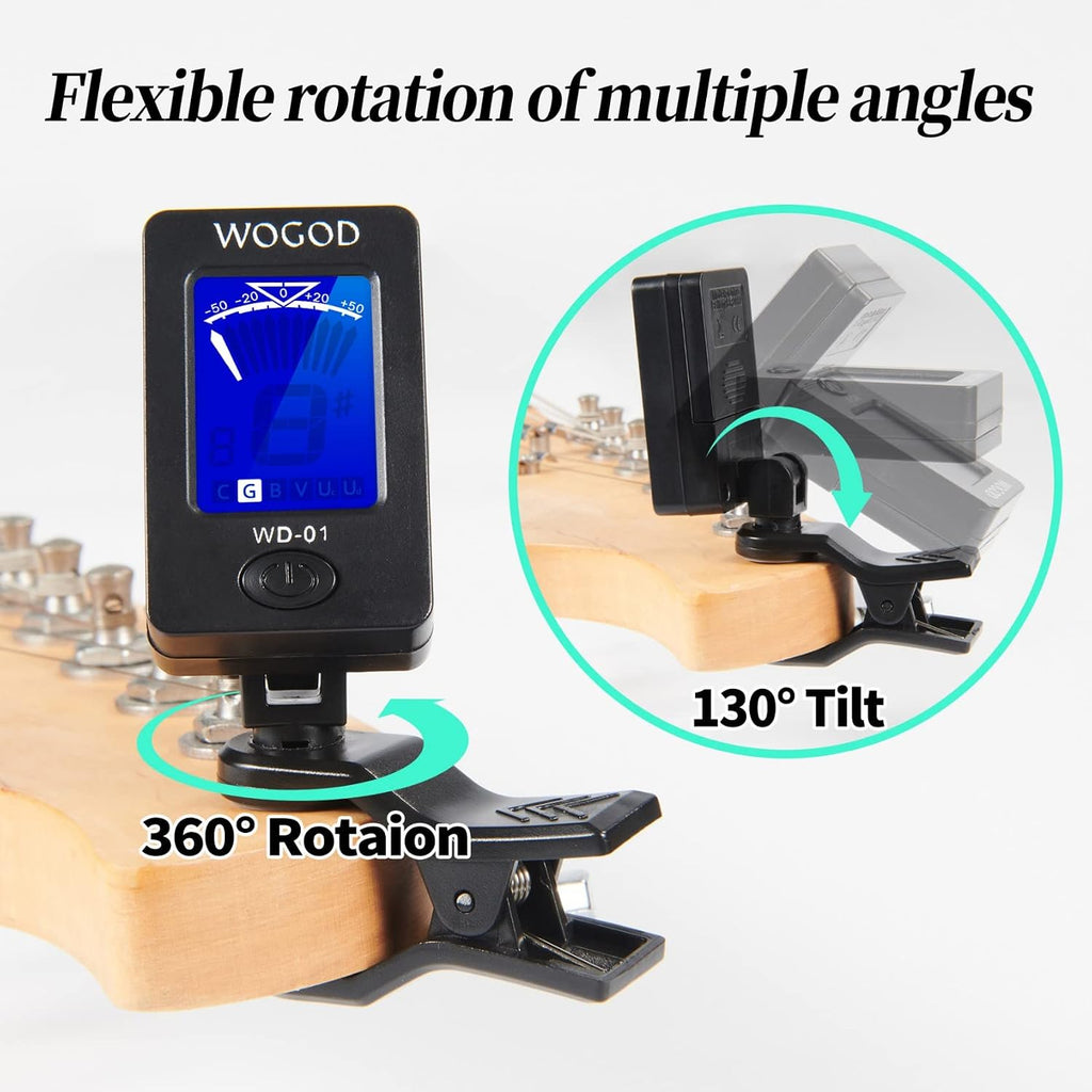 Guitar Tuner and Guitar Capo, Clip-On Tuner with Rosewood Color Capo for Acoustic Electric Guitar Bass Ukulele