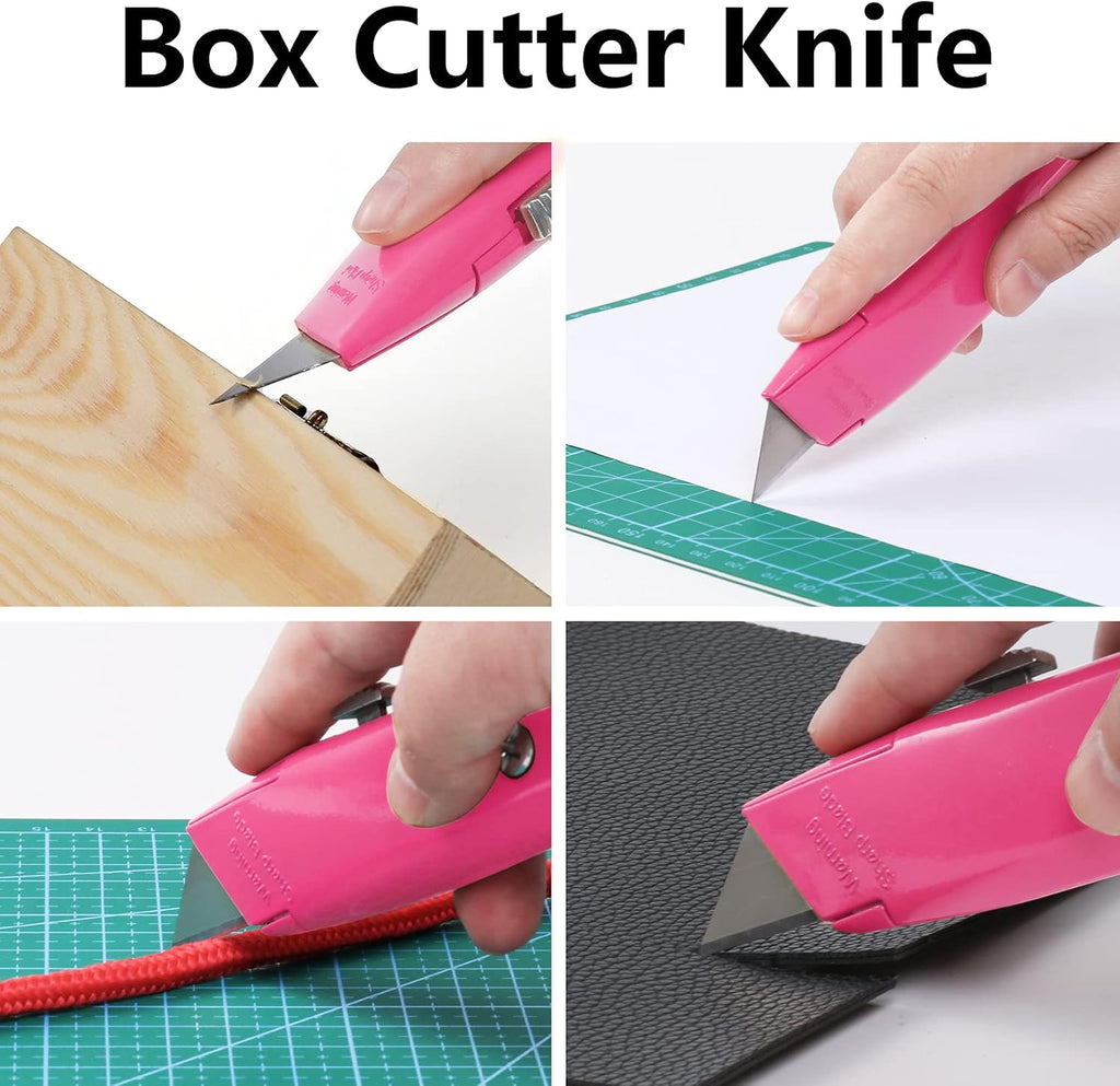2 Pack Box Cutter Retractable, Ergonomic Razor Blades Utility Knife