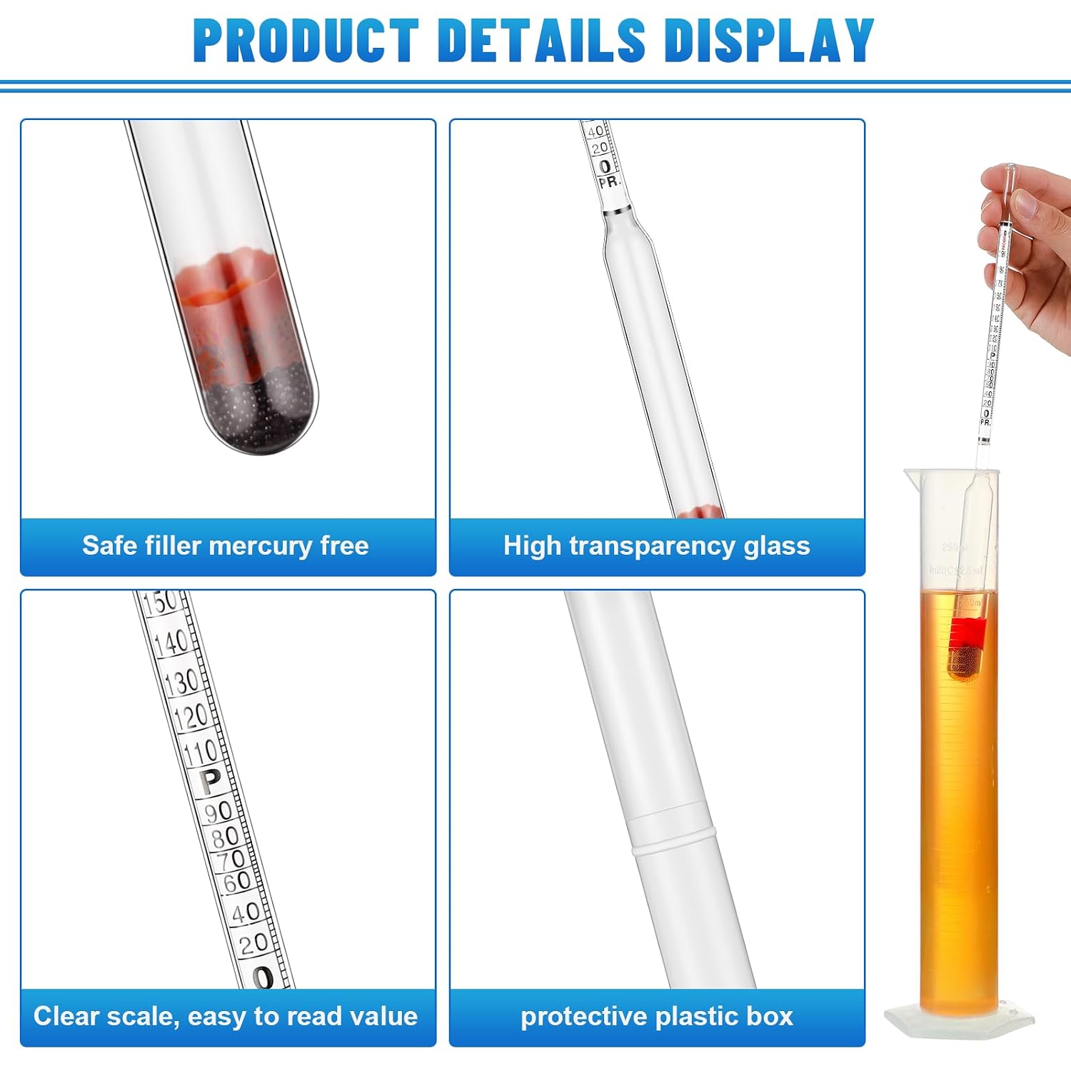 2 Pcs Hydrometer Alcohol 0-200 Proof and 0-100 Tralle | Alcohol Proof Percent Tester for Moonshine Still Liquor