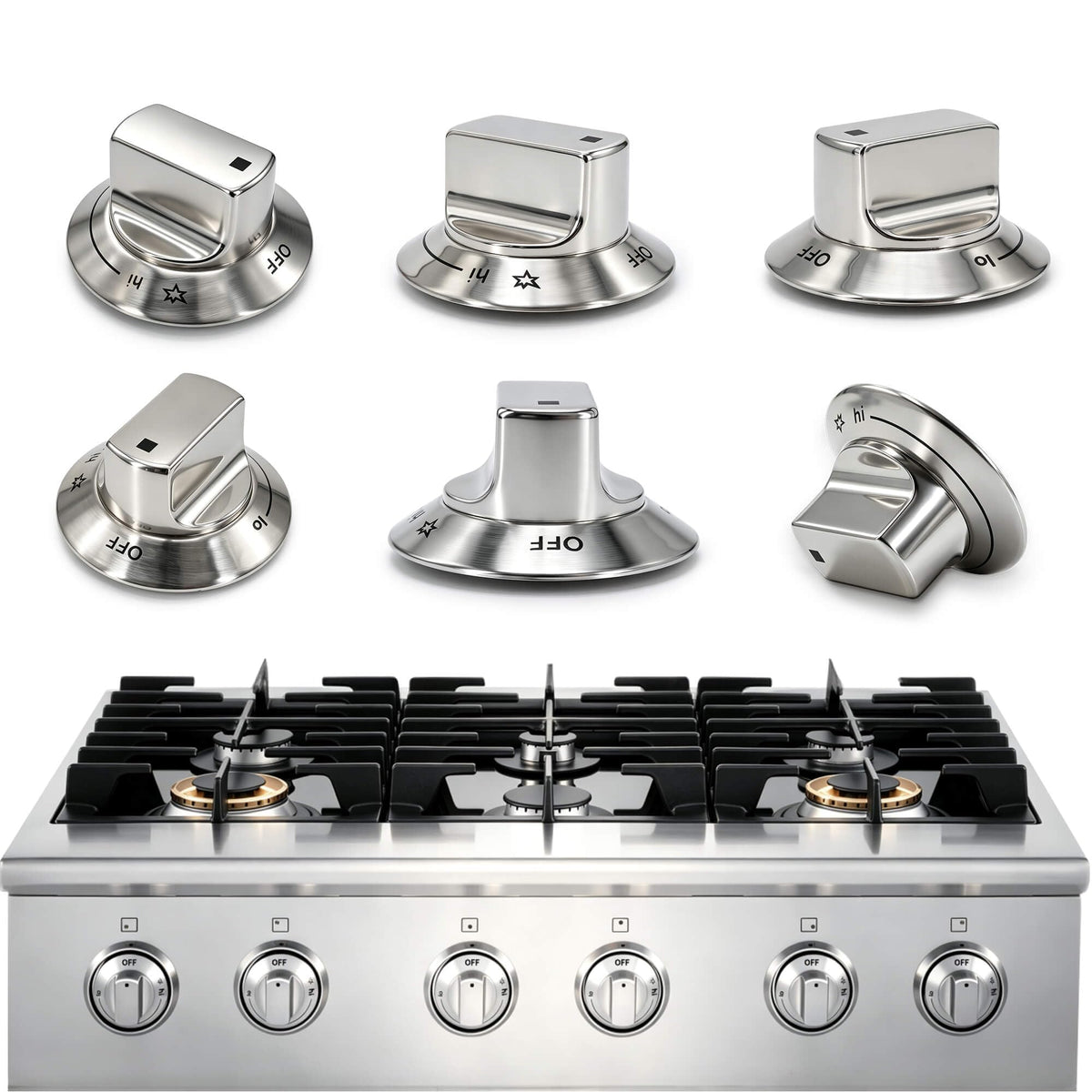 6-Pack 318242275 Burner Knobs Compatible with Electrolux Gas Cooktop Ranges