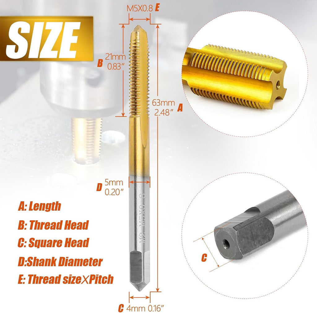 2Pcs M5 X 0.8 Thread Tap for Metal, M5 X 0.8 M2 HSS Thread Milling Tap