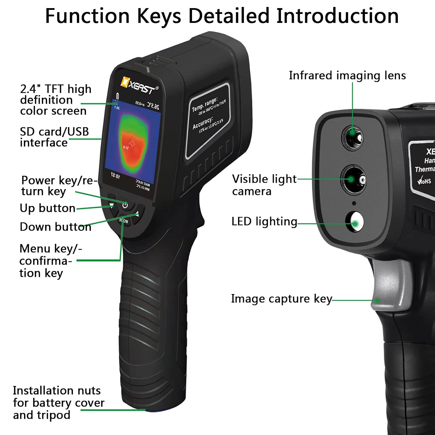 XE26 Thermal Imaging Camera, Handheld Infrared Thermal Camera, IR Image Resolution 1089 Pixels, 300000 Pixels Visible