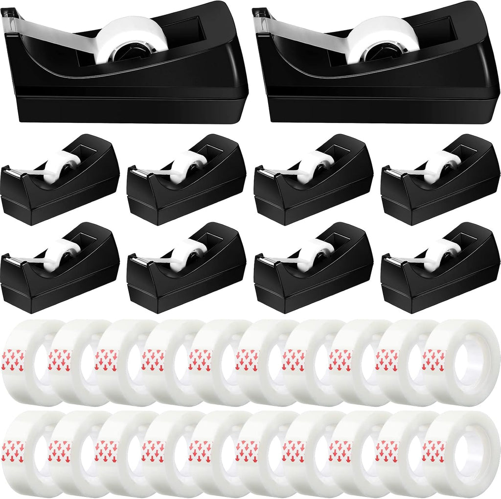 10 Pack Tape Dispenser, 20 Refills Weighted Non Skid,Black