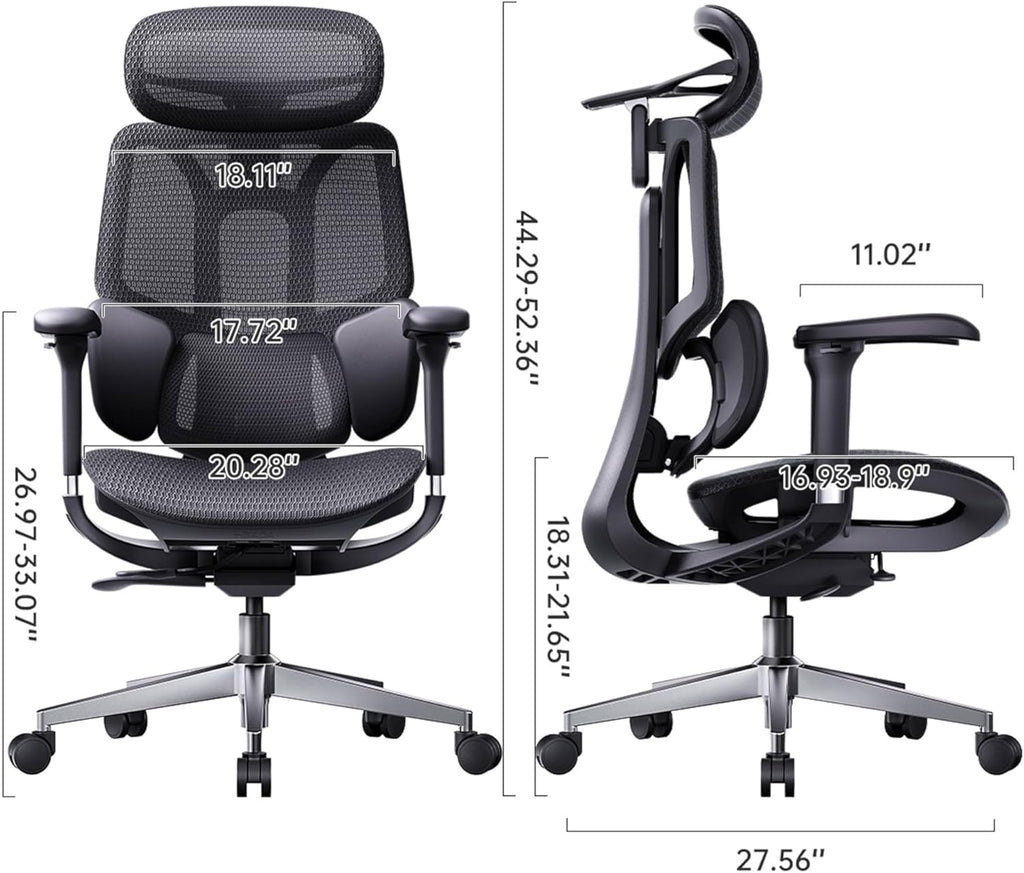 E3 Air 2026 Ergonomic Office Chair, 3-Zone Lumbar Support, Comfy Home Office Chair with Auto Recline, 4D Headrest &