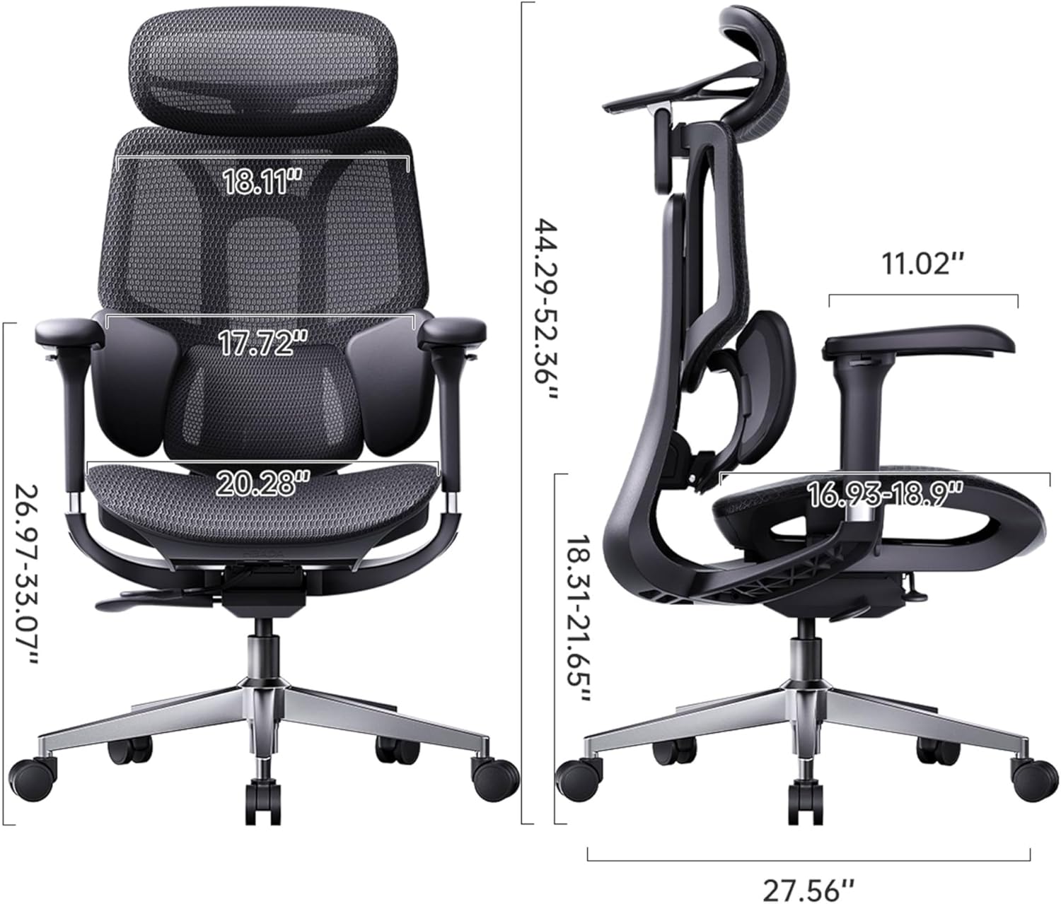 E3 Air 2026 Ergonomic Office Chair, 3-Zone Lumbar Support, Comfy Home Office Chair with Auto Recline, 4D Headrest &