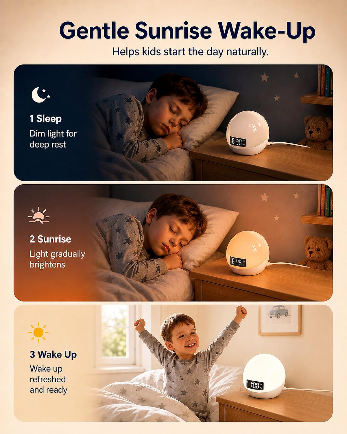 White Noise Sound Machine with Sunrise Alarm Clock for Kids Baby Shusher | 44 Non-Looping Soothing Sounds, 10-Color