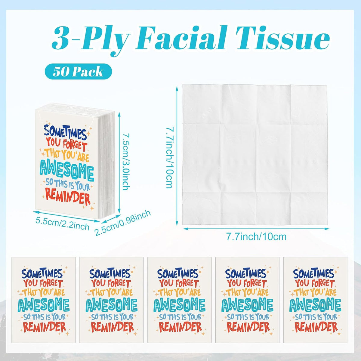 50 Pack Inspirational Pocket Tissues Travel Size for School Classroom