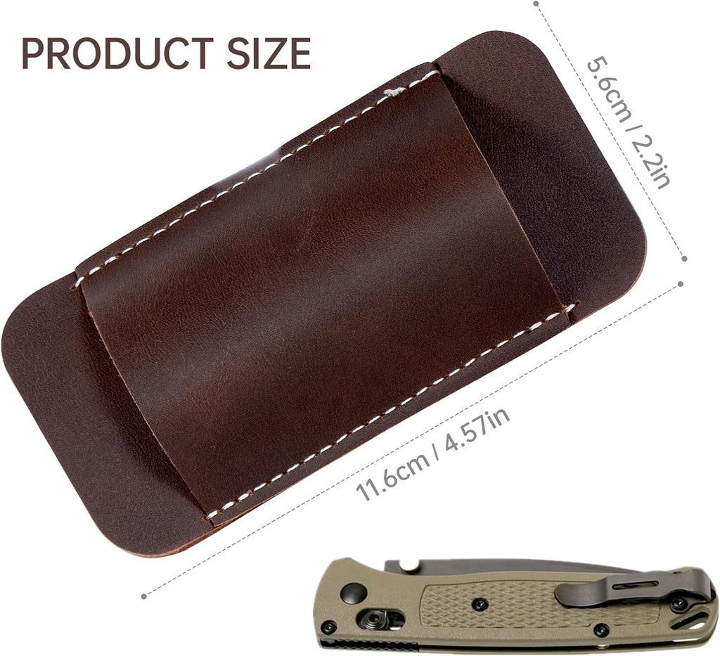 Leather Knife Sheath for Belt, Horizontal Carry Pocket Knife Holder, EDC Belt Pouch for Pocket Folding Knives, Darkbrown