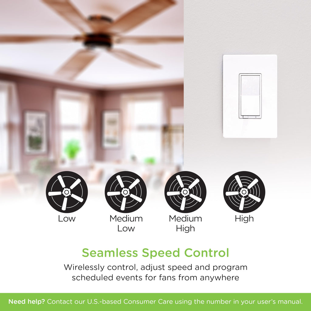 Enbrighten Z-Wave Fan Control Switch, Paddle, White & Light Almond, 1 Pack