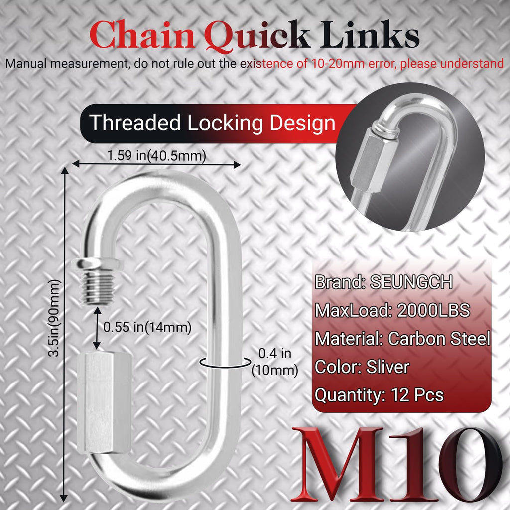 3.5IN Quick Link,Heavy Duty Locking Carabiner (12PCS,Silver)