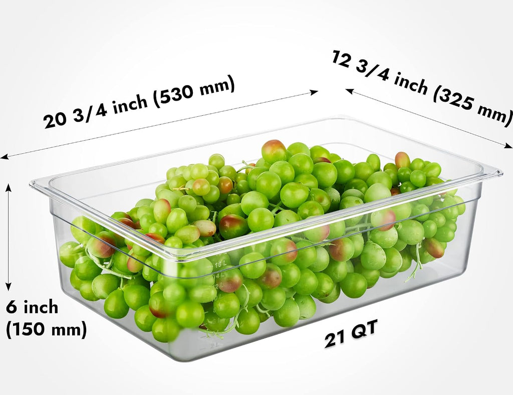 6-Pack Full Size 6" Deep NSF Polycarbonate Food Pans | Dishwasher & Freezer Safe Clear Container for Prep Tables
