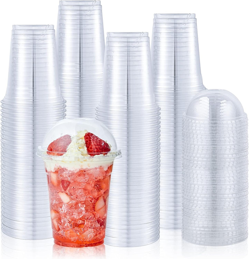 100 Sets 12 oz Clear Plastic Cups With Dome Lids