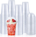 100 Sets 12 oz Clear Plastic Cups With Dome Lids