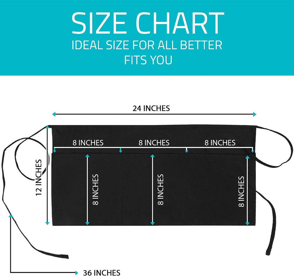 Server Waist Aprons 12 Pack with 3 Pockets 100% Polyester